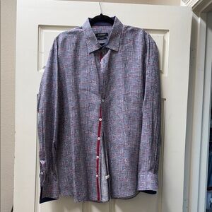 Bugatchi Red and Gray Textured Button Down Shirt